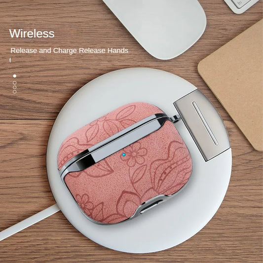 Plated Leather Earphone Cover for Apple AirPods with Textured Pattern