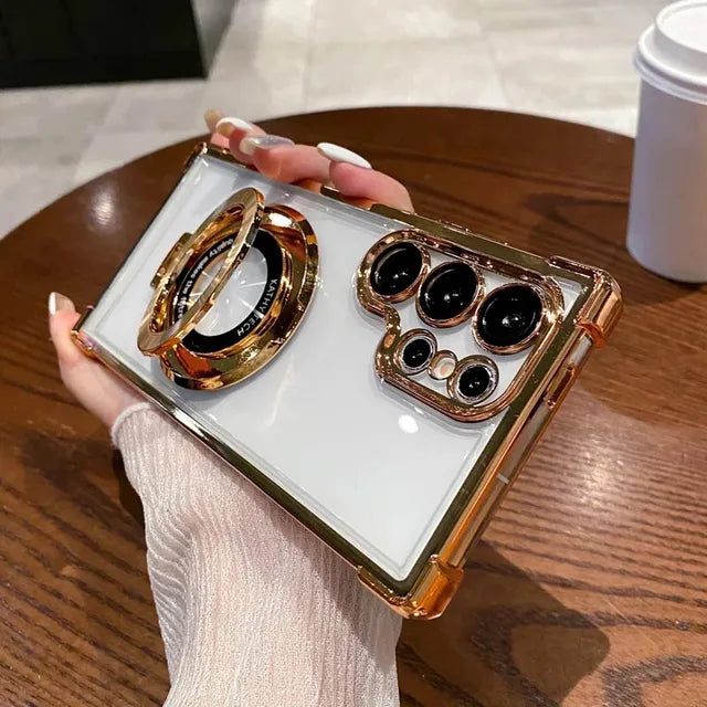 Luxury Magnetic Plating Stand Shockproof Clear Case