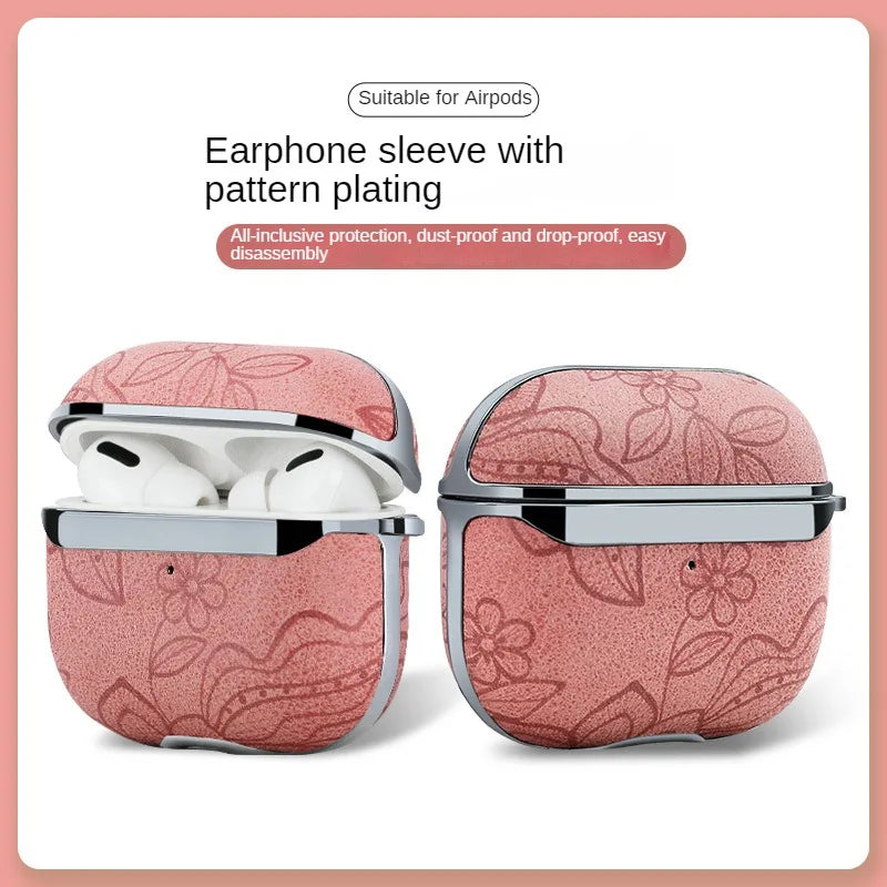 Plated Leather Earphone Cover for Apple AirPods with Textured Pattern